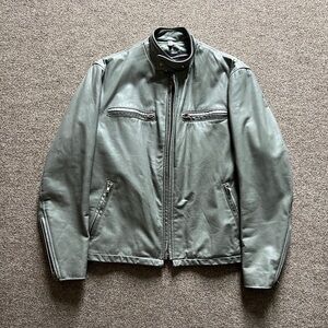 Vintage PARK V Grey Leather Motorcycle Biker Jacket Removable Lining Size 44 USA